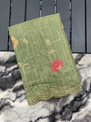 Green Leelavanti tussar silk bland embroidary work saree with Blouse 4