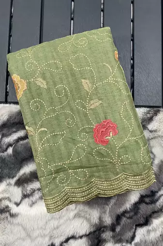 Green Leelavanti tussar silk bland embroidary work saree with Blouse