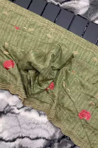 Green Leelavanti tussar silk bland embroidary work saree with Blouse
