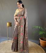Brown Leelavanti tussar silk bland embroidary work saree with Blouse