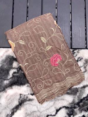Brown Leelavanti tussar silk bland embroidary work saree with Blouse 4
