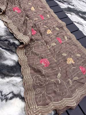 Brown Leelavanti tussar silk bland embroidary work saree with Blouse 5
