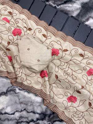 Cream Leelavanti tussar silk bland embroidary work saree with Blouse 4