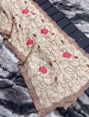 Cream Leelavanti tussar silk bland embroidary work saree with Blouse 5