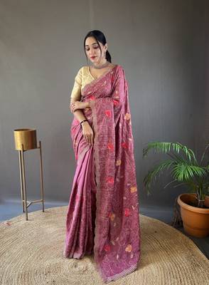 lavender Leelavanti tussar silk bland embroidary work saree with Blouse 1