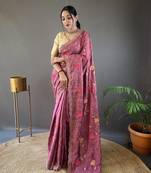 lavender Leelavanti tussar silk bland embroidary work saree with Blouse