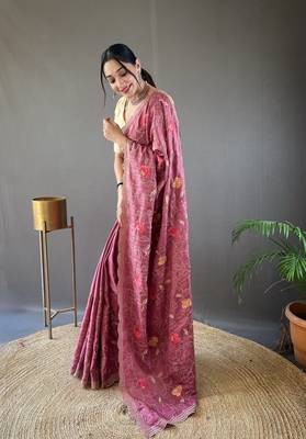 lavender Leelavanti tussar silk bland embroidary work saree with Blouse 2
