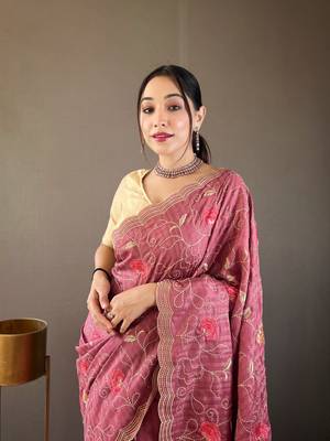 lavender Leelavanti tussar silk bland embroidary work saree with Blouse 3