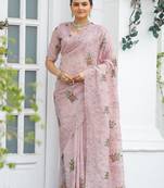 Pink Beautiful all over work with Ethnic Motif Butti and embroidory saree With Blouse 
