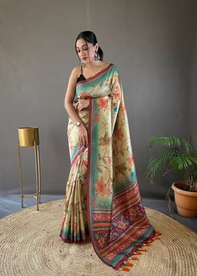Women Marron Kalamkari  Silk Saree With Printed  Work Rich Pallu Saree With Blouse For Women 1