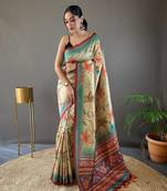 Women Marron Kalamkari  Silk Saree With Printed  Work Rich Pallu Saree With Blouse For Women