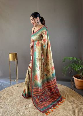 Women Marron Kalamkari  Silk Saree With Printed  Work Rich Pallu Saree With Blouse For Women 2