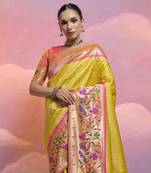 yellow soft banarasi paithani silk saree with beautiful combination of kanjivaram saree