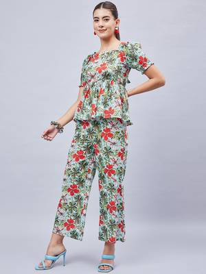 Winered woman sky blue printed back tie-up  co-ord set 4