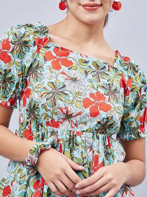 Winered woman sky blue printed back tie-up  co-ord set 6