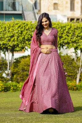 Mesmerizing Metallic Pink Colored 9Mm Sequins With Thread Embroidered Faux Georgette Fabric Lehenga Choli For Wedding 2
