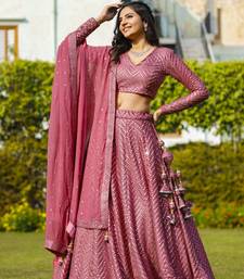 Mesmerizing Metallic Pink Colored 9Mm Sequins With Thread Embroidered Faux Georgette Fabric Lehenga Choli For Wedding