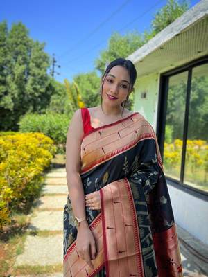 Black Paithani style contrust border & Pallu Silk Bland saree with Blouse 2