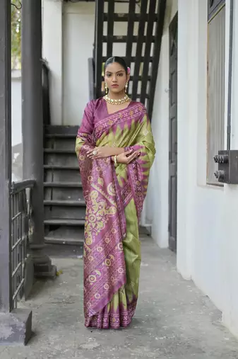 Mahendi Tussar silk blend Printed Saree Festive Wear
