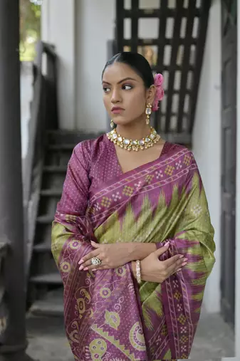 Mahendi Tussar silk blend Printed Saree Festive Wear