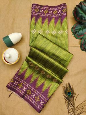 Mahendi Tussar silk blend Printed Saree Festive Wear 4