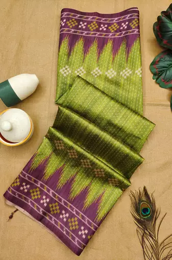 Mahendi Tussar silk blend Printed Saree Festive Wear