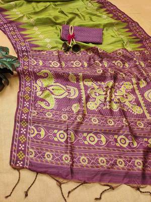 Mahendi Tussar silk blend Printed Saree Festive Wear 5