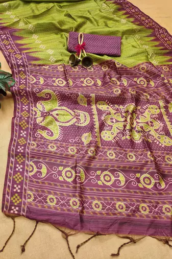Mahendi Tussar silk blend Printed Saree Festive Wear