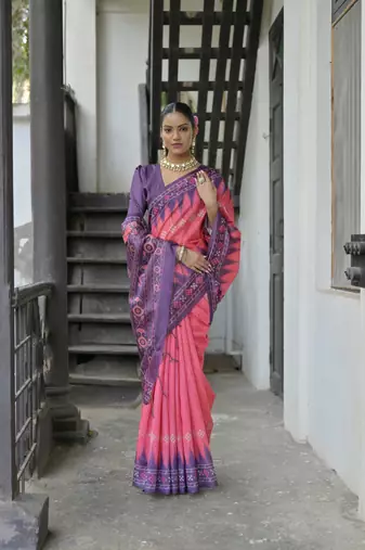Rani Tussar silk blend Printed Saree Festive Wear