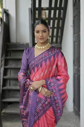 Rani Tussar silk blend Printed Saree Festive Wear