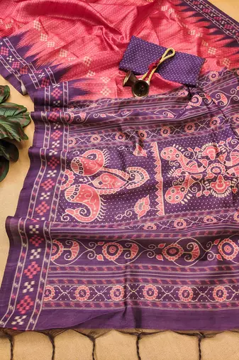 Rani Tussar silk blend Printed Saree Festive Wear