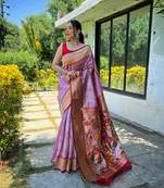 Lavender Paithani style contrust border & Pallu Silk Bland saree with Blouse