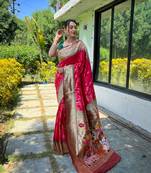 Pink Paithani style contrust border & Pallu Silk Bland saree with Blouse