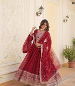Maroon designer sequins embroidered work stylish gown with dupatta set