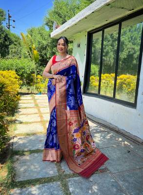 violet Paithani style contrust border & Pallu Silk Bland saree with Blouse 1