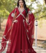 Women stylish embroidery sequins work maroon alia cut