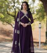 Women stylish embroidery sequins work purple alia cut