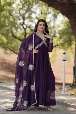 Women stylish embroidery sequins work purple alia cut 2