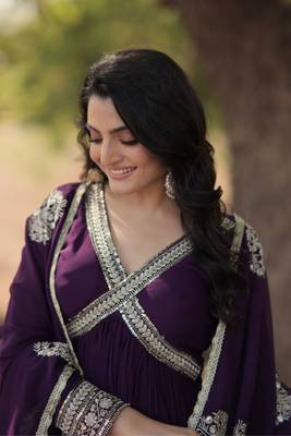 Women stylish embroidery sequins work purple alia cut 4