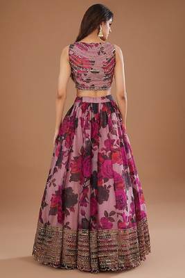 Dusty Rose Organza Floral Lehenga Choli Set 3