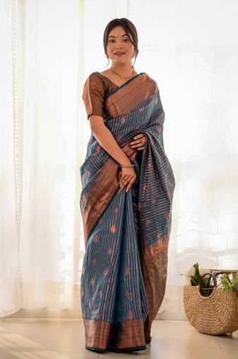 Blue Zari Work Soft Kubera Pattu Silk Womens Saree With Blouse