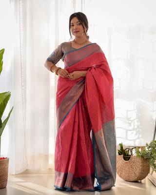 Red Zari Work Soft Kubera Pattu Silk Womens Saree With Blouse 1