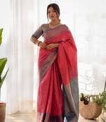 Red Zari Work Soft Kubera Pattu Silk Womens Saree With Blouse