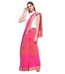 Pink Handwoven Cotton Silk Chanderi Saree with Blouse pc