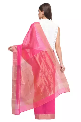 Pink Handwoven Cotton Silk Chanderi Saree with Blouse pc