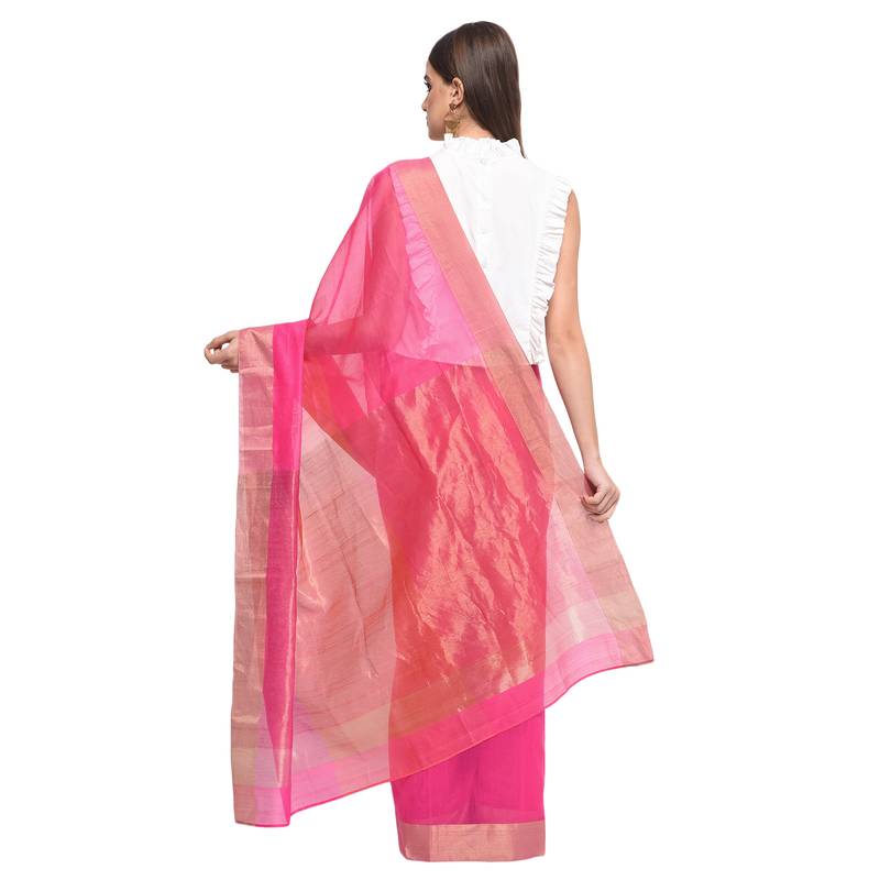 Pink Handwoven Cotton Silk Chanderi Saree with Blouse pc