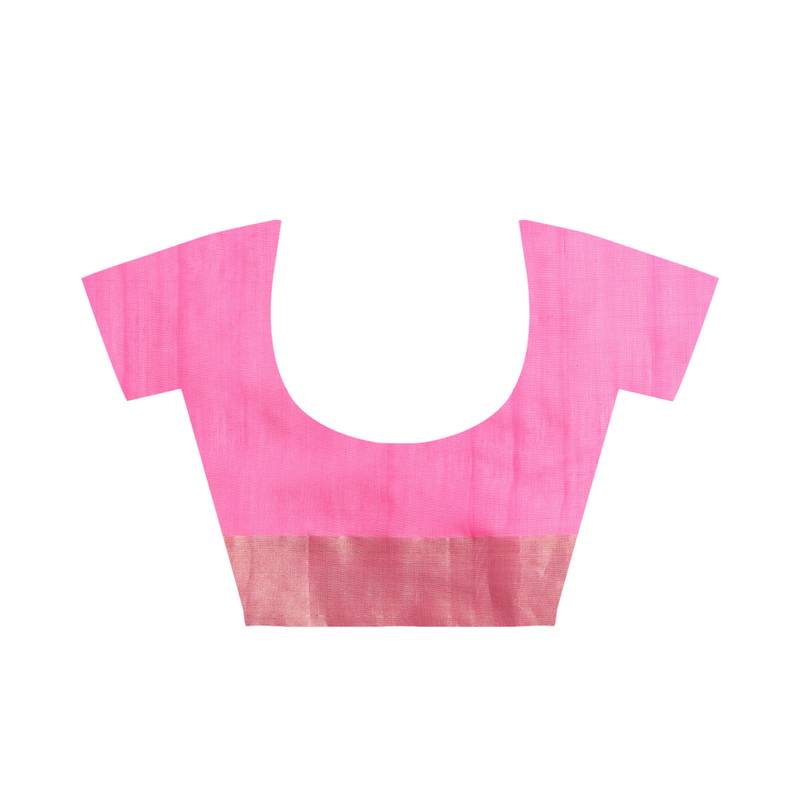 Pink Handwoven Cotton Silk Chanderi Saree with Blouse pc