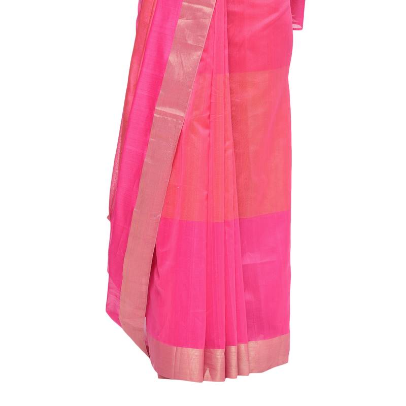 Pink Handwoven Cotton Silk Chanderi Saree with Blouse pc
