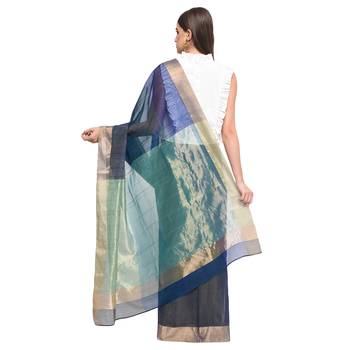 Blue Handwoven Cotton Silk Chanderi Saree with Blouse pc 2