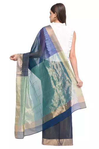 Blue Handwoven Cotton Silk Chanderi Saree with Blouse pc